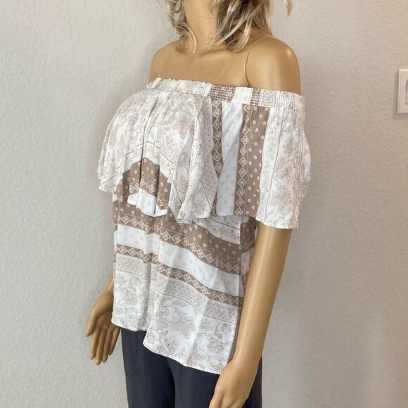 Show Me Your Mumu Off Shoulder Bungalow Top Boho Festival Blouse Peasant Ruffle - Picture 4 of 12